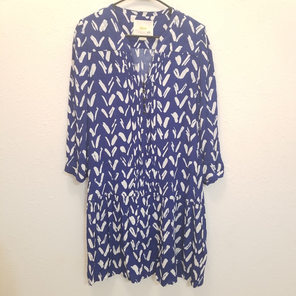 Maeve Blue and White Heart Print Dress